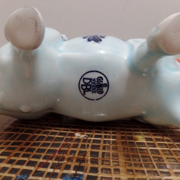 Vintage Porcelain Blue Glazed Delft Cow Creamer DBL Crown Logo w/Bell - Picture 11 of 12